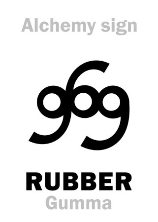 Alchemy Alphabet: RUBBER (Gumma), also: Gum, Gum elastic, Caoutchouc, India rubber. Eq.: ÑÐµÐ·Ð¸Ð½Ð°. Also: Latex ("plant milk, sap, plant milky fluid"), silicone, plastics. Alchemical sign/symbol.のイラスト素材