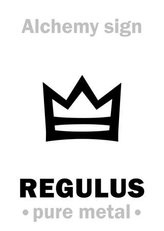Alchemy Alphabet: REGULUS (Latin "kinglet, small king") â pure form of metal refined from ore, end-product of metallic ore smelting (as opposed to impure ore). Also oft.refers to: Regulus of Antimony.のイラスト素材