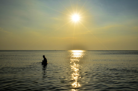 sunrise on the beach with silhouette in thailand