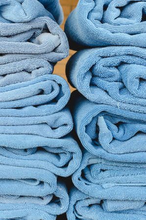 Royal blue towel wiped out after a swim.の写真素材