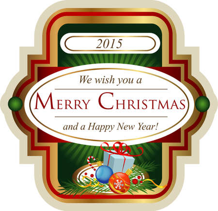 Christmas label for greeting cards, banners, presentations, decorations. Easy to edit all pieces are separated.のイラスト素材
