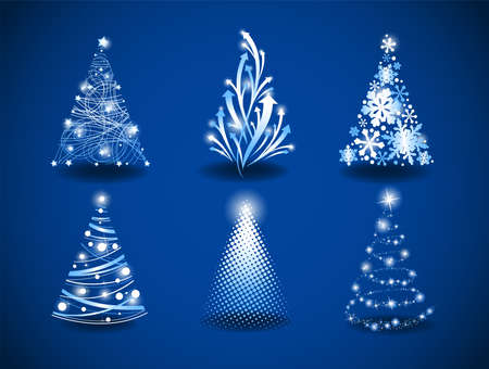 Six Christmas trees to create holiday cards, backgrounds, ornaments, decoration.のイラスト素材