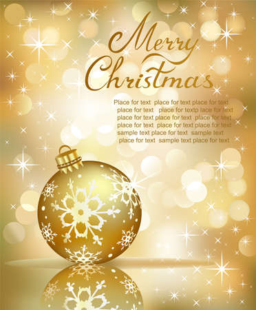 Vector Christmas balls on abstract golden lights background.のイラスト素材