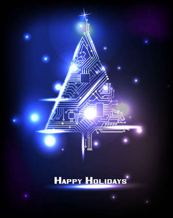 Hi-tech Christmas tree from a digital electronic circuitのイラスト素材