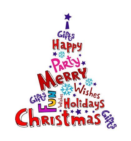 Christmas tree made of doodle inscriptions.のイラスト素材