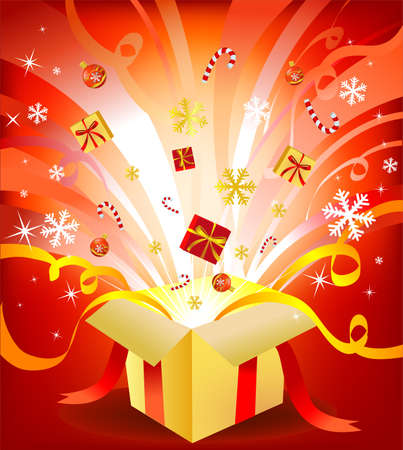 Magic new year box, vectro illustration for greeting card or bannerのイラスト素材