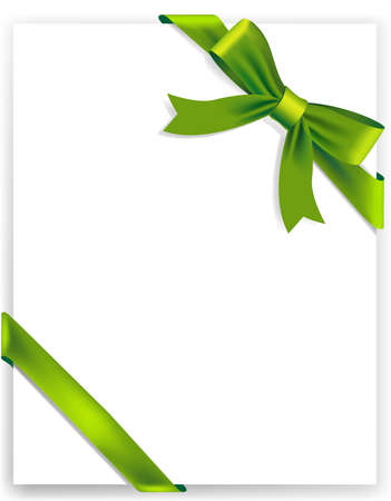 Background greeting card with tied green ribbon. Vector illustrationのイラスト素材