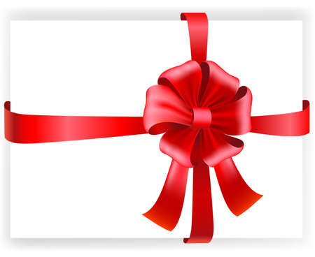 Background greeting card with tied red ribbon and bow. Vector illustrationのイラスト素材