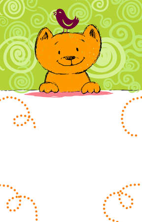 Greeting card with red cat and place for text.のイラスト素材