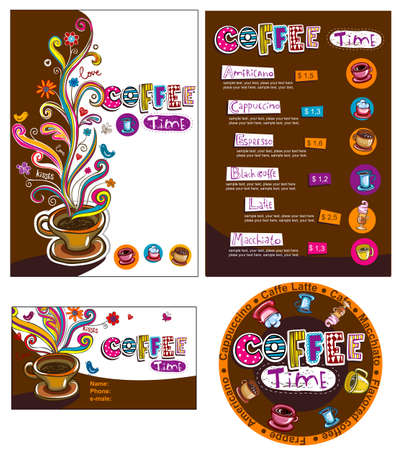 Template designs of menu and business card for coffee shop and restaurantのイラスト素材