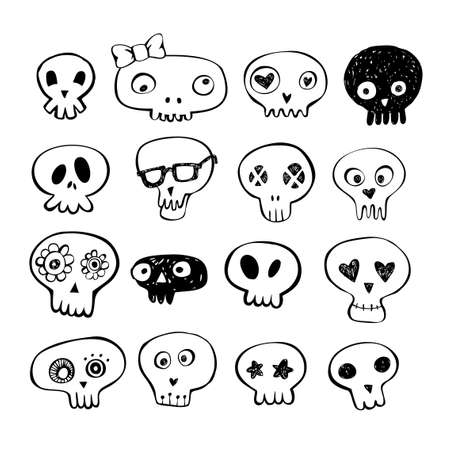 Skulls doodles vector setのイラスト素材