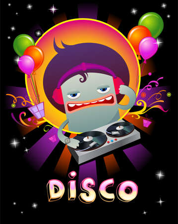 Stylish disco banner with Funny cartoonのイラスト素材