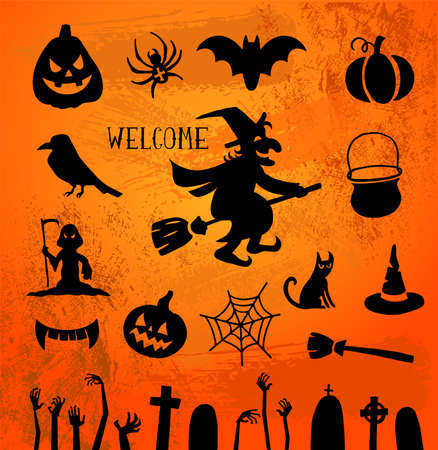 Set of silhouettes for Halloween partyのイラスト素材