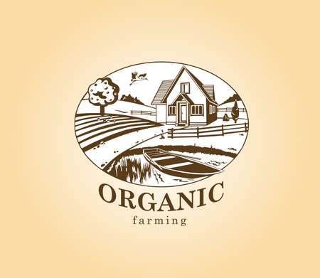 Vector design element with rural landscape.のイラスト素材