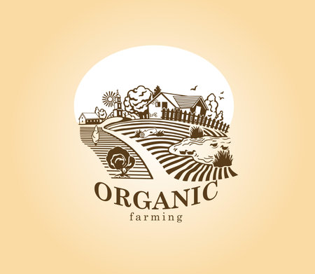 Vector design element with rural landscape.のイラスト素材