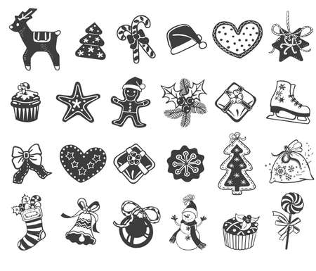 Vector Christmas doodle icons for decor or stickersのイラスト素材
