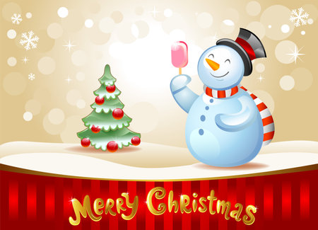 Christmas vector illustration - Snowman with ice creamのイラスト素材