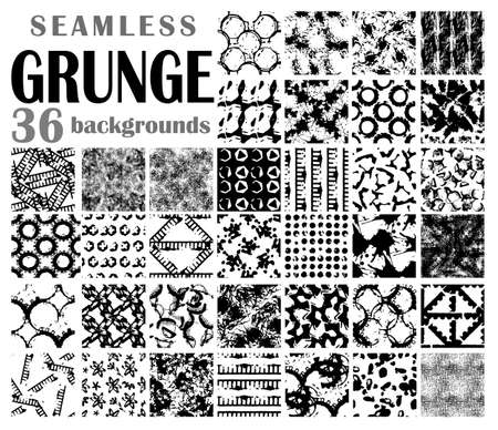 Grunge seamless backgrounds, nine black-and-white detailed patternsのイラスト素材