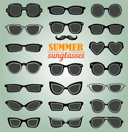 Drawn summer sunglasses vector set. Retro hipsters style.のイラスト素材