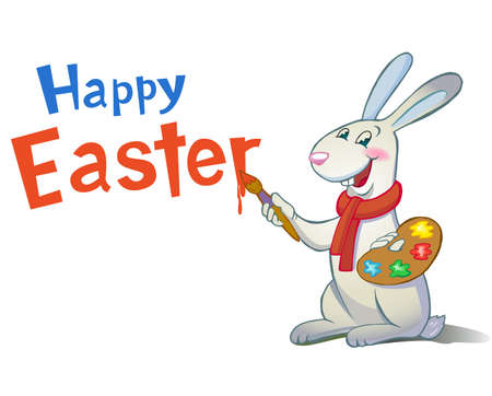 Happy Easter greeting card with Cute Easter Bunny on white background.のイラスト素材