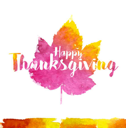 Beautiful Thanksgiving greeting card with watercolor leaf and inscriptionのイラスト素材