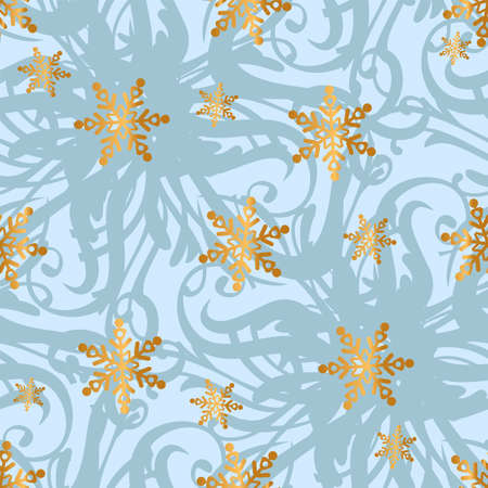Holiday seamless background with gold snowflakesのイラスト素材