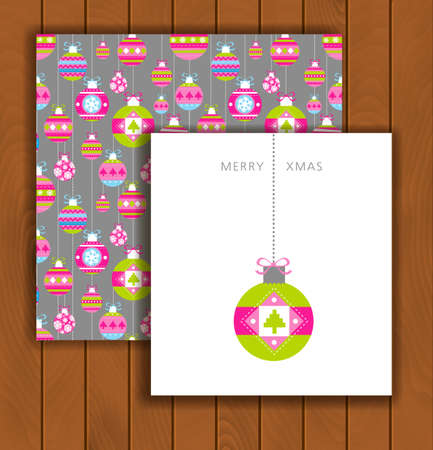 Elegant Christmas card with an envelope - stylish decorative Christmas ballsのイラスト素材