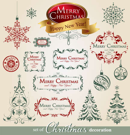 Collection of ornamental Christmas decorations in vintage styleのイラスト素材