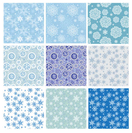 Set of Winter seamless backgrounds with snowflakes.のイラスト素材