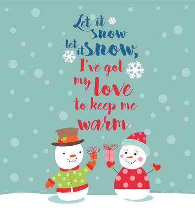 Loving couple of snowmen with gifts - Vector illustration for banners, backgrounds, decorations.のイラスト素材