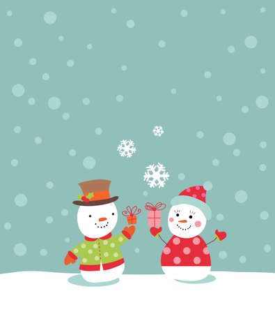 Loving couple of snowmen with gifts - Vector illustration for banners, backgrounds, decorations.のイラスト素材