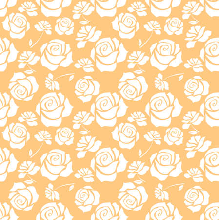 Seamless background with roses and leaves white on gentle-orange.のイラスト素材