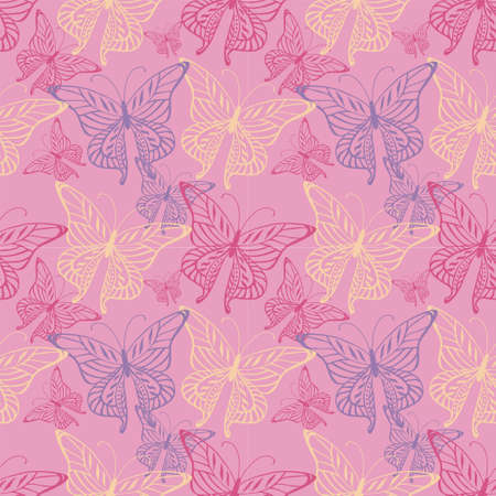 Seamless background with detailed butterflyesのイラスト素材
