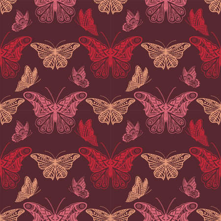 Seamless background with detailed butterflyesのイラスト素材
