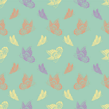 Seamless background with detailed butterflyesのイラスト素材