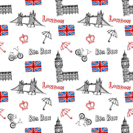 Seamless background with symbols of Londonのイラスト素材