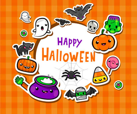 Frame with cute halloween illusrationsのイラスト素材