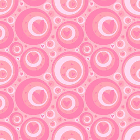 Seamless Valentine background with hearts and circles.のイラスト素材