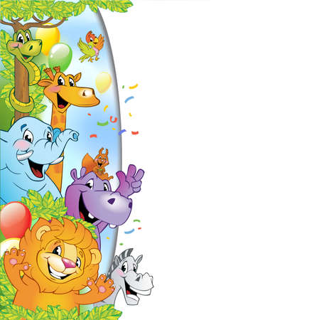 Cartoon cheerful animals, holiday backgroundの写真素材