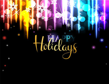 Winter holidays party invitation with colorful back lights and snowflakes. Possible to create holiday cards or banner.のイラスト素材