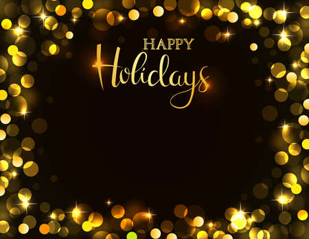 Holiday party invitation with golden bokeh light. Possible to create holiday cards or banner.のイラスト素材