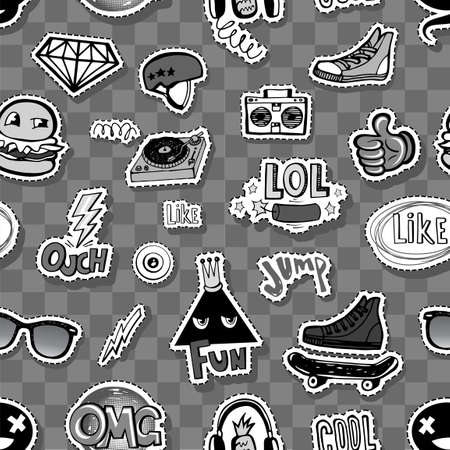 Seamless pattern with Hipsters teens doodlesのイラスト素材