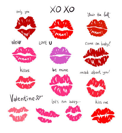 Set of lip prints of a different form and colorのイラスト素材