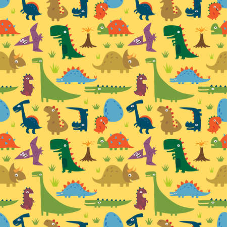 Seamless pattern with Cartoon funny dinosaursのイラスト素材