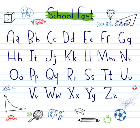 Doodle hand written alphabet, unique fontのイラスト素材