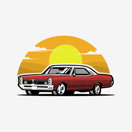 Classic Vintage Car Vector Art Illustration Design. Best for Automotive Classic T-Shirt Designのイラスト素材