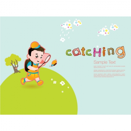 Kid Catching Butterflyのイラスト素材