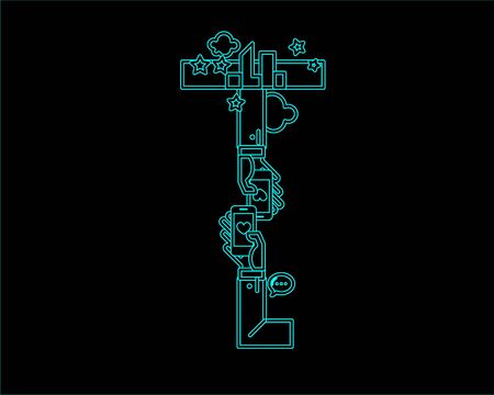 neon font icon typeface - Tのイラスト素材