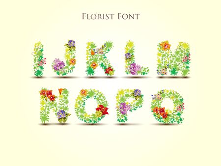Fresh grass alphabet with blooms in vector - Florist Fontのイラスト素材