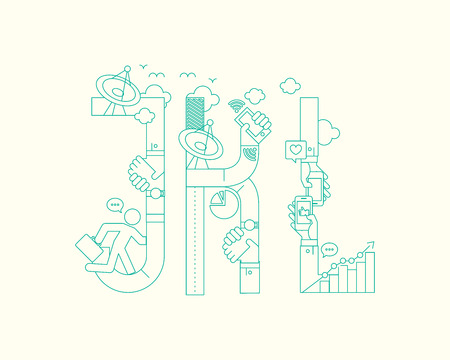 Retro Outline Graphic Font - J K Lのイラスト素材